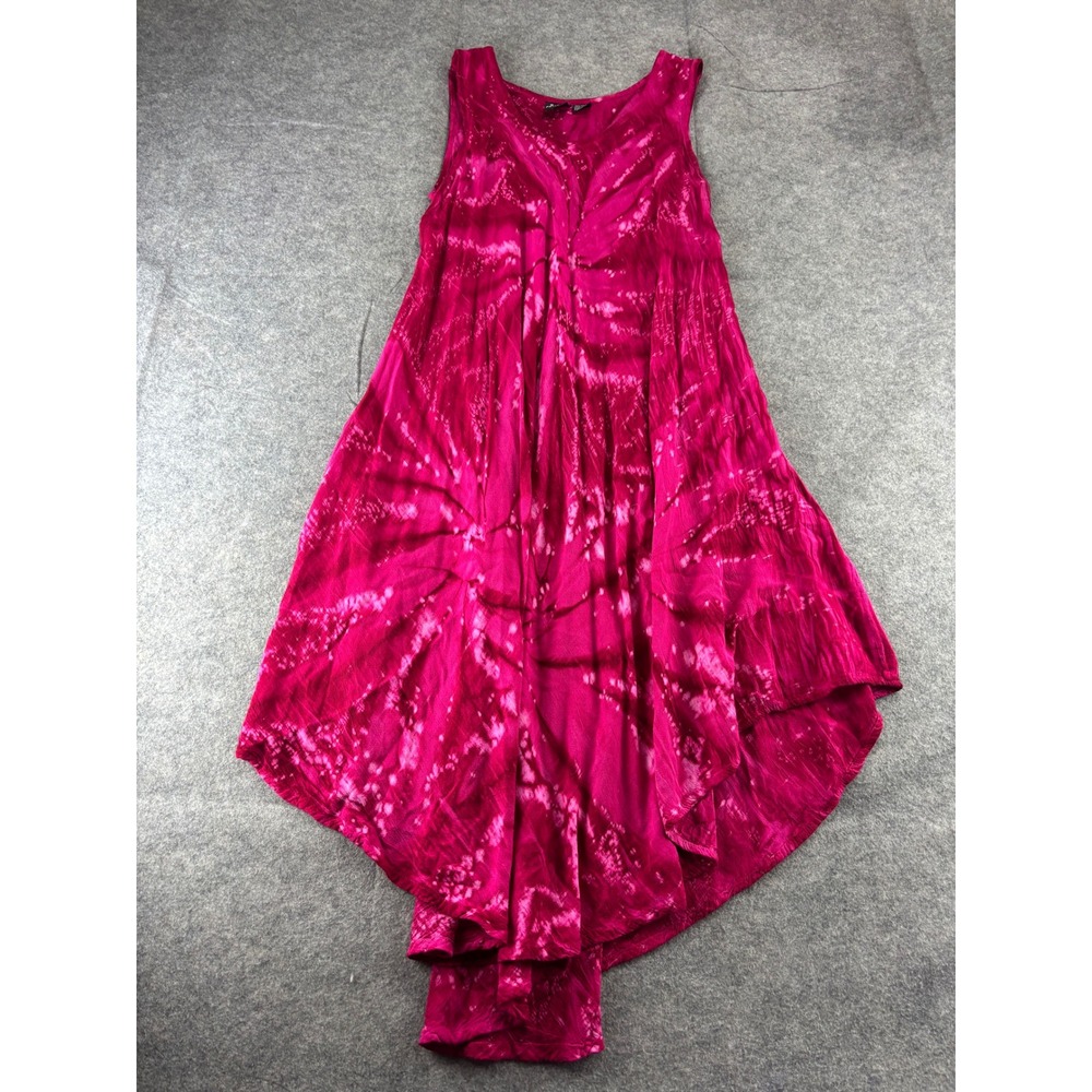 SR Fashion Pink Tie Dye Handkerchief Hem Sleeveless Rayon Dress One Size Boho